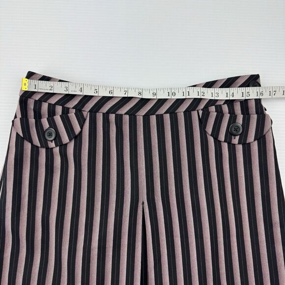 Ann Taylor Loft Skirt 8 Black Purple Stripe Button Detail Pleated Front Lined - Picture 8 of 10